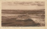 'Zee bij storm - Lange trekken'; kaart verstuurd vanaf Schiermonnikoog op 22 augustus 1937.